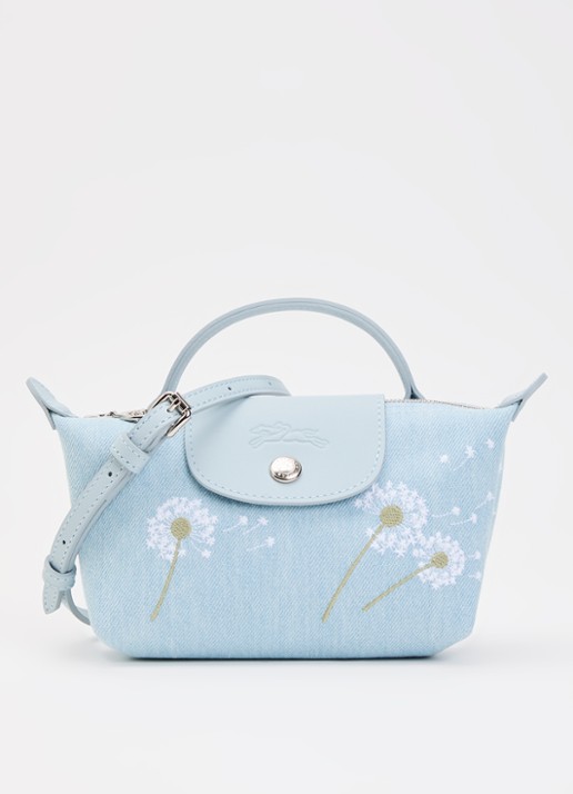 Longchamp Le Pliage Collection clutch XS van denim met bloemborduring