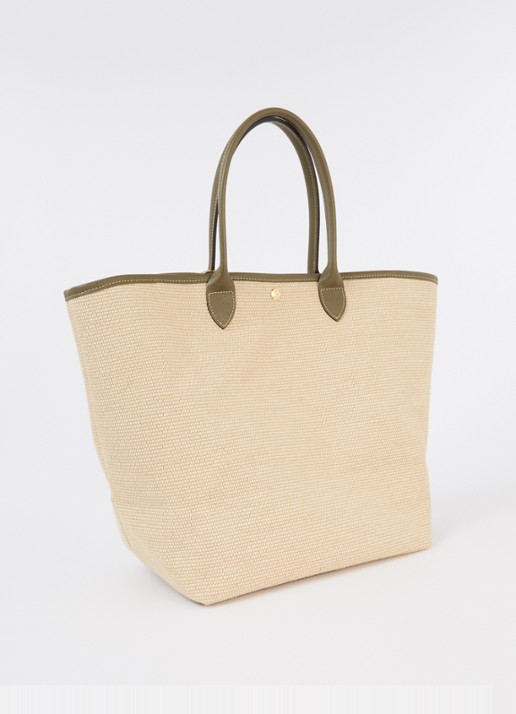 Longchamp Le Pliage Collection handtas L van canvas met leren details - achterkant beige
