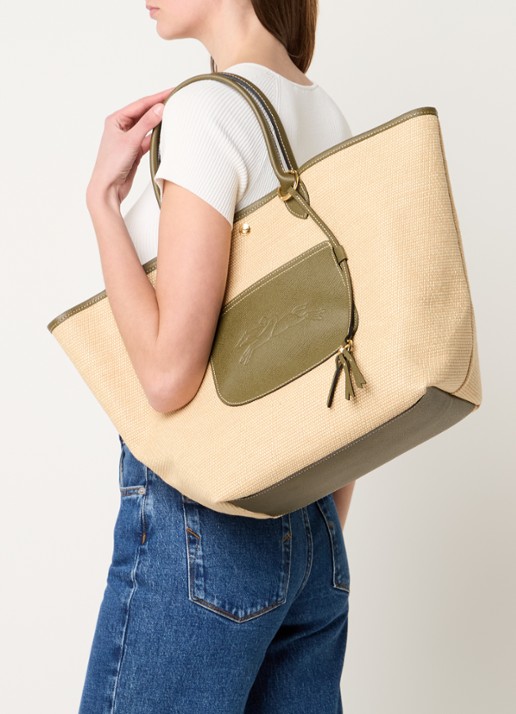 Longchamp Le Pliage Collection handtas L van canvas met leren details - voorkant 3 beige
