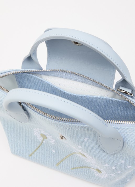 Longchamp Le Pliage collection xs handtas met borduring en details van leer  - detail 3 lichtblauw