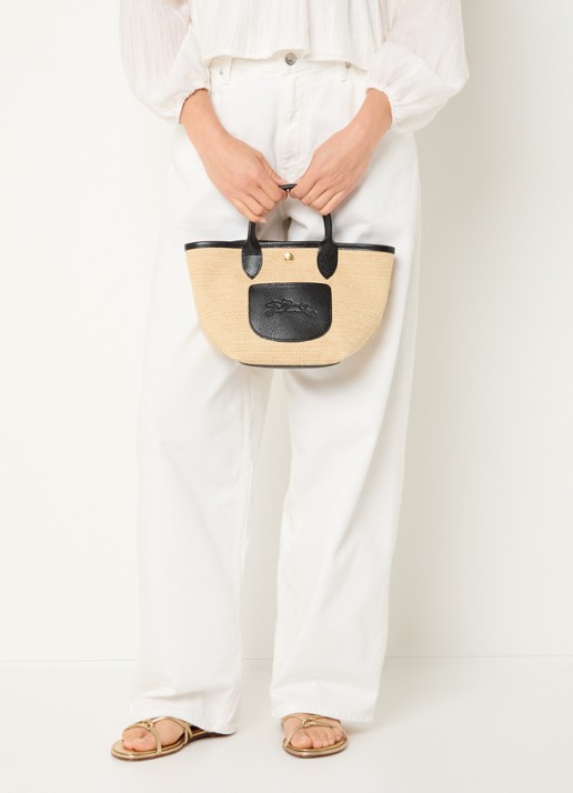 Longchamp Le Pliage crossbodytas XS van canvas met leren details - voorkant 2 zwart