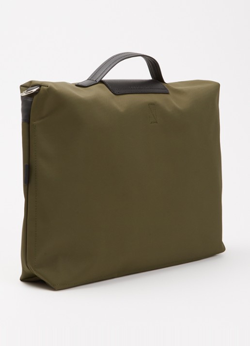 Longchamp Le Pliage Energy businesstas met leren details en 14-inch laptopvak - achterkant 4 bronsgroen