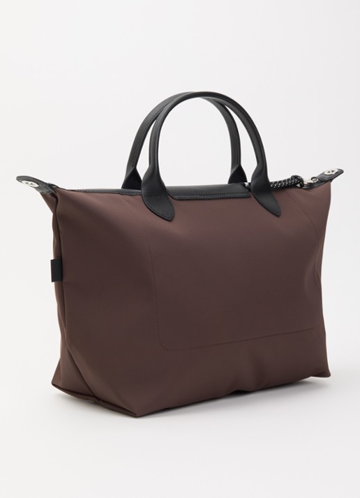 Longchamp Le Pliage Energy handtas L met leren details - achterkant 5 chocoladebruin