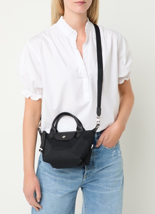 Longchamp Le Pliage Energy handtas XS met leren details - voorkant 7 zwart