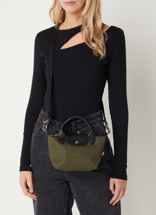 Longchamp Le Pliage Energy handtas XS met leren details - voorkant 5 bronsgroen