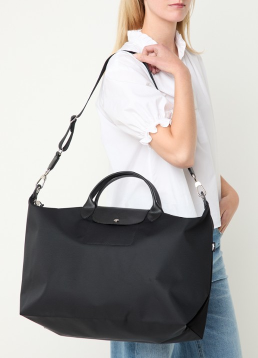 Longchamp Le Pliage Energy reistas L met leren details - voorkant 4 zwart
