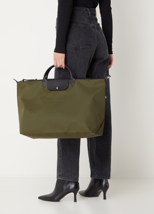 Longchamp Le Pliage Energy reistas L met leren details - voorkant 6 legergroen