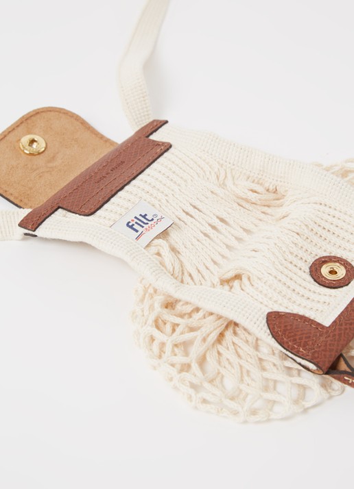 Longchamp Le Pliage Filet crossbodytas XS met leren details - detail gebroken wit