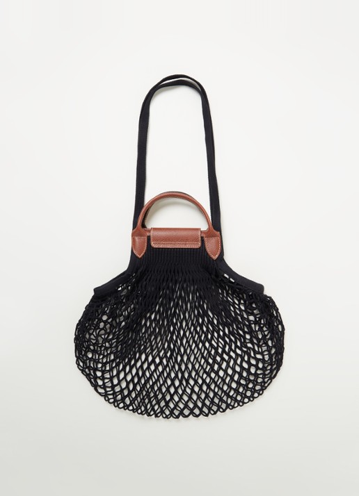 Longchamp Le Pliage Filet handtas met leren details - achterkant zwart