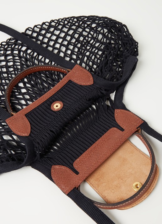 Longchamp Le Pliage Filet handtas met leren details - detail 4 zwart