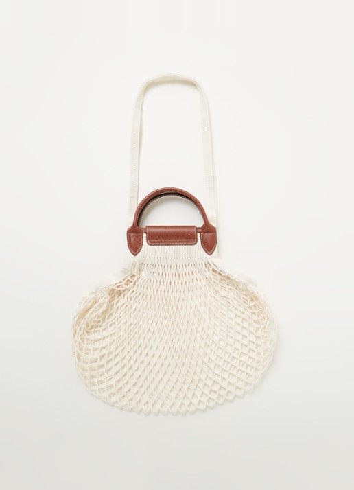 Longchamp Le Pliage Filet handtas met leren details - achterkant 4 gebroken wit