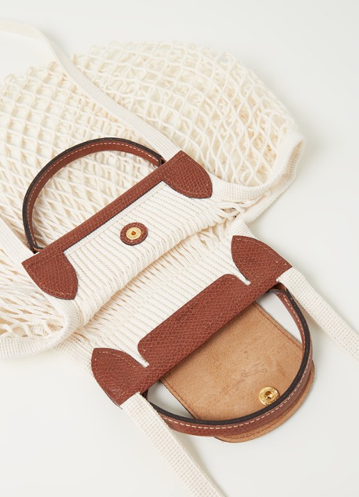 Longchamp Le Pliage Filet handtas met leren details - detail 3 gebroken wit