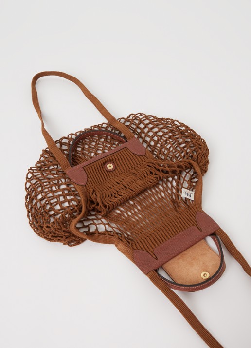 Longchamp Le Pliage Filet handtas met leren details - detail 2 bruin