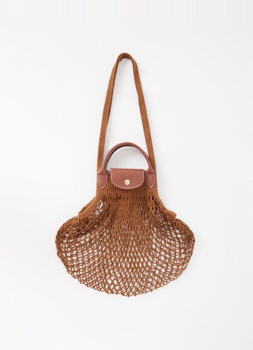 Longchamp Le Pliage Filet handtas met leren details - voorkant bruin