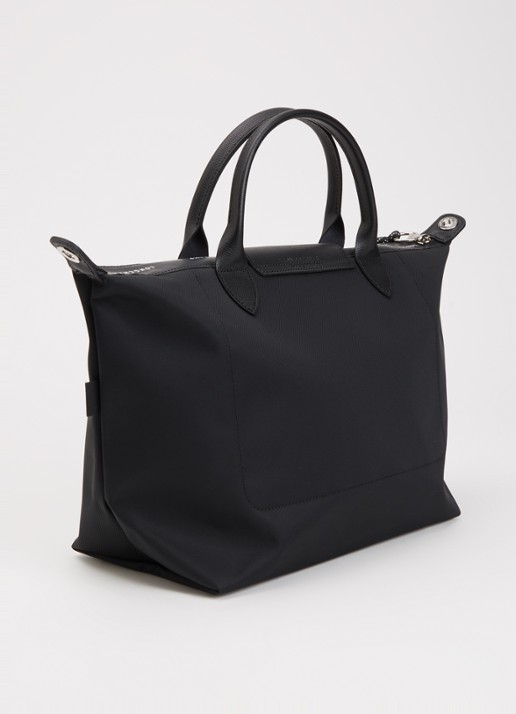 Longchamp Le Pliage Green handtas M met leren details - achterkant 7 zwart