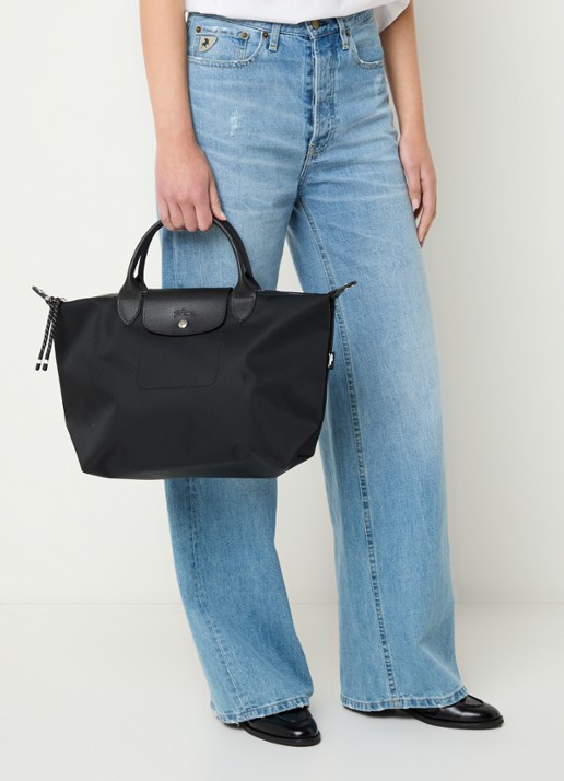 Longchamp Le Pliage Green handtas M met leren details - voorkant 2 zwart