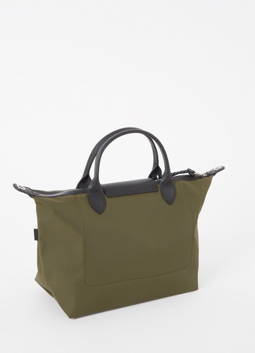 Longchamp Le Pliage Green handtas M met leren details - achterkant 4 khaki