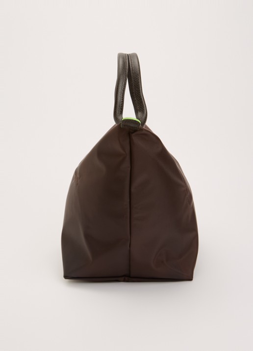 Longchamp Le Pliage Green handtas M met leren details - detail 2 donkerbruin