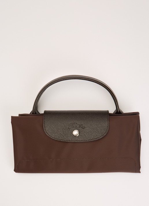 Longchamp Le Pliage Green handtas M met leren details - detail 3 donkerbruin