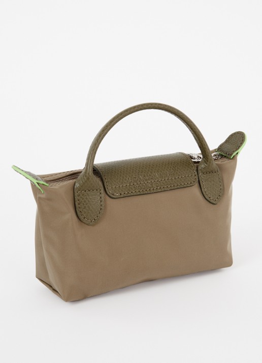 Longchamp Le Pliage Green handtas met leren details - achterkant 3 lichtbruin