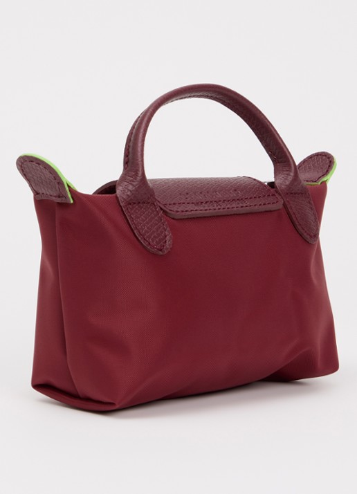 Longchamp Le Pliage Green handtas met leren details - achterkant 6 bordeauxrood