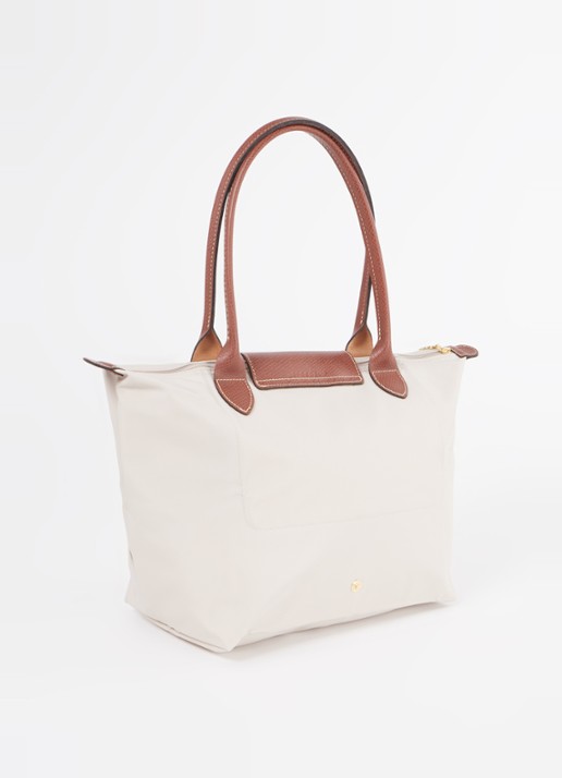 Longchamp Le pliage green M opvouwbare schoudertas met leren details  - achterkant 6 creme