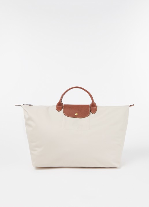 Longchamp Le Pliage Green opvouwbare reistas S met leren details - voorkant creme