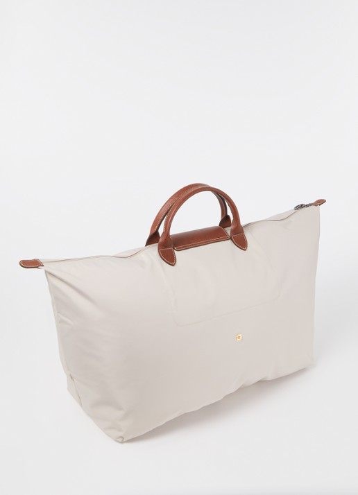 Longchamp Le Pliage Green reistas M met leren details - achterkant creme
