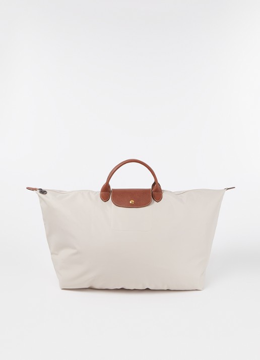 Longchamp Le Pliage Green reistas M met leren details - voorkant 2 creme