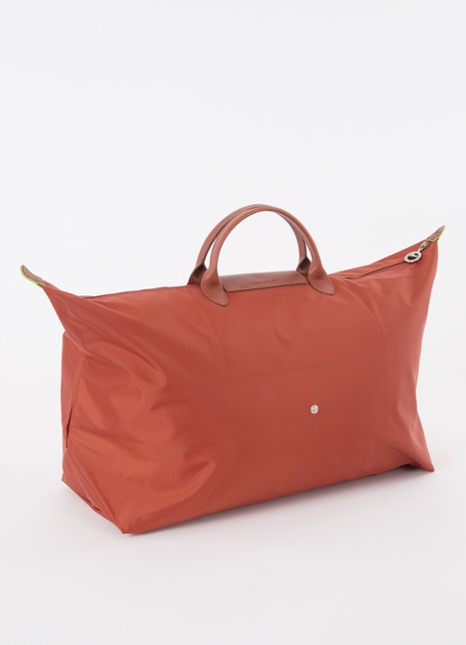 Longchamp Le Pliage Green reistas XL met leren details - achterkant 3 roodbruin