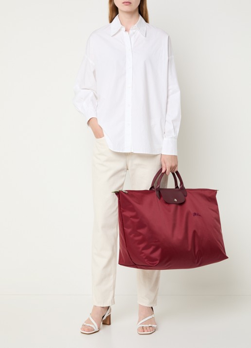 Longchamp Le Pliage Green reistas XL met leren details - voorkant 7 bordeauxrood