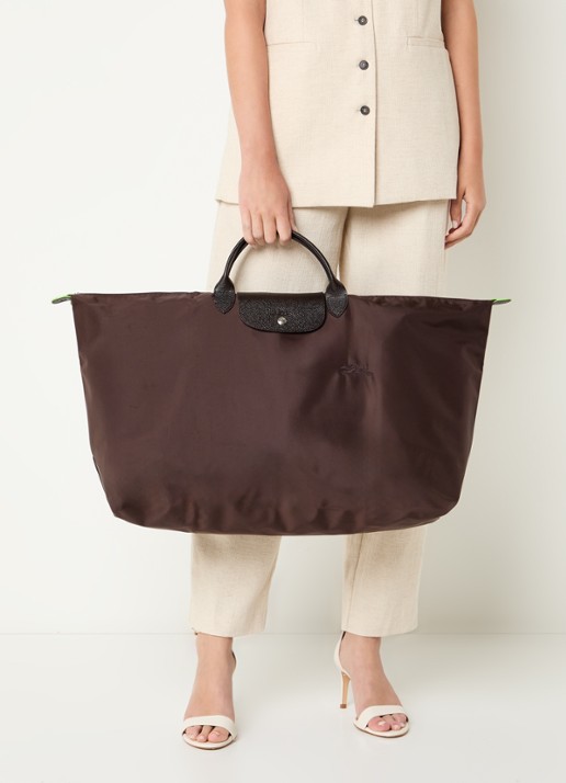 Longchamp Le Pliage Green reistas XL met leren details - voorkant 3 donkerbruin