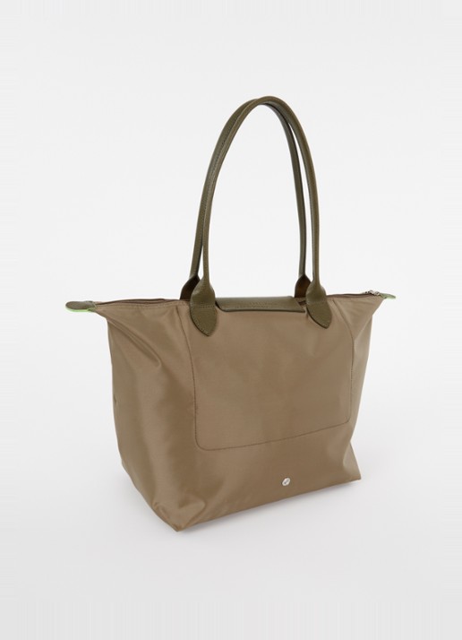 Longchamp Le Pliage Green schoudertas L met leren details - achterkant 6 lichtbruin