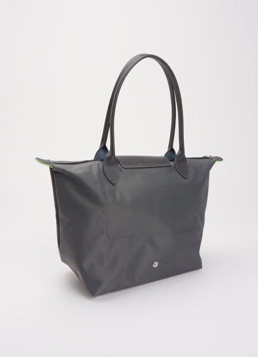 Longchamp Le Pliage Green schoudertas M met leren details - achterkant 7 donkergrijs
