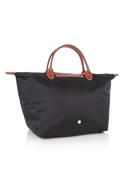 Longchamp Le Pliage handtas M met leren details - detail 3 zwart