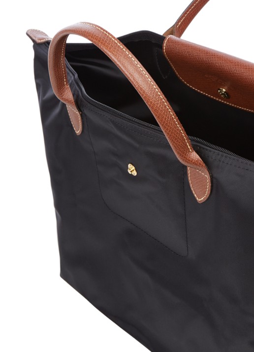 Longchamp Le Pliage handtas M met leren details - detail 4 zwart