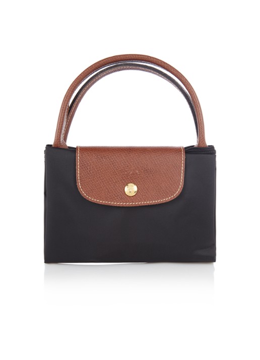 Longchamp Le Pliage handtas M met leren details - detail 5 zwart
