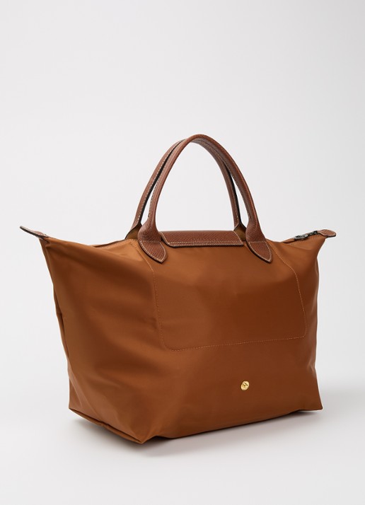 Longchamp Le Pliage handtas M met leren details - achterkant 7 cognac