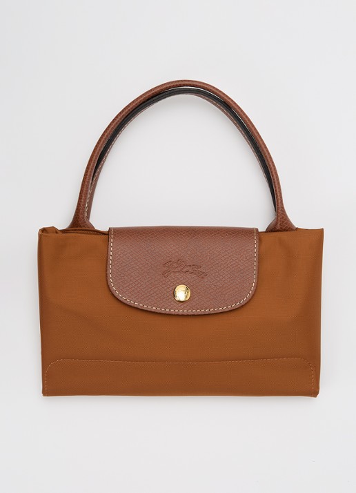 Longchamp Le Pliage handtas M met leren details - detail 3 cognac