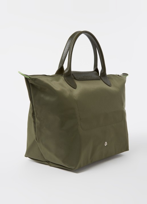 Longchamp Le Pliage handtas M met leren details - achterkant 6 bronsgroen
