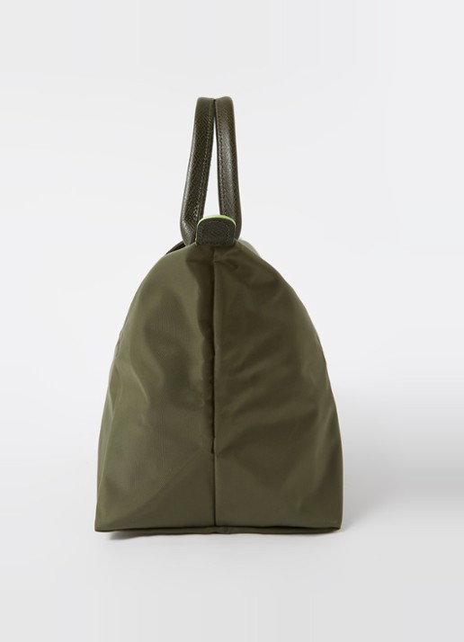 Longchamp Le Pliage handtas M met leren details - detail 4 bronsgroen