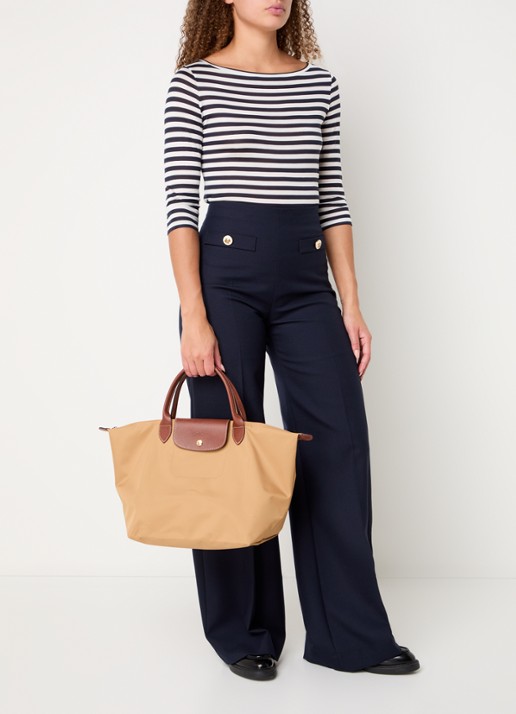 Longchamp Le Pliage handtas M met leren details - voorkant 5 camel