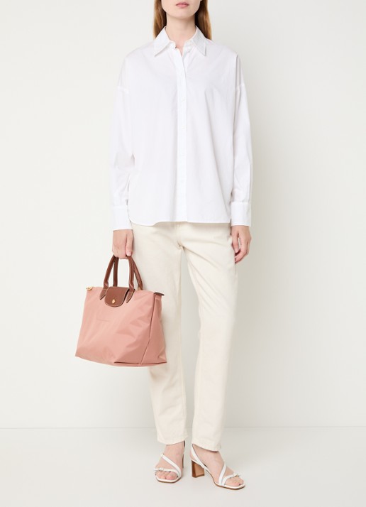 Longchamp Le Pliage handtas M met leren details - voorkant 3 oudroze