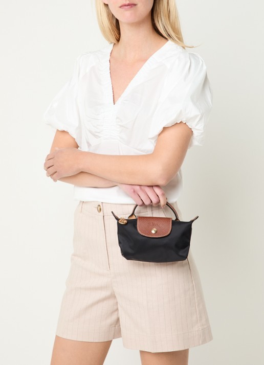 Longchamp Le Pliage handtas met leren details - voorkant 2 zwart