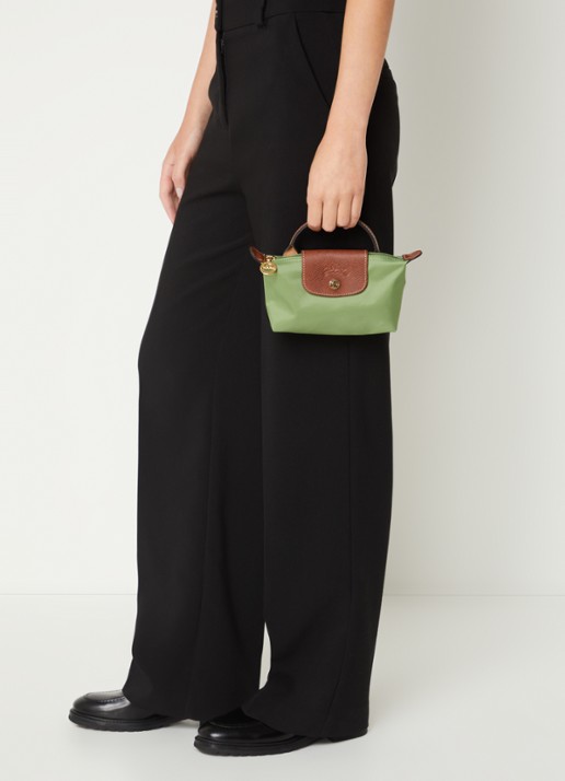 Longchamp Le Pliage handtas met leren details - voorkant 2 groen