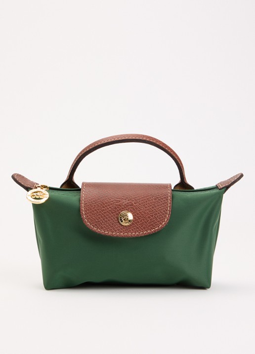 Longchamp Le Pliage handtas met leren details - voorkant groen