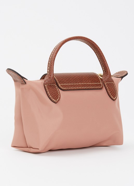 Longchamp Le Pliage handtas met leren details - achterkant 6 oudroze