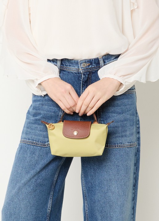 Longchamp Le Pliage handtas met leren details - voorkant 7 mosgroen