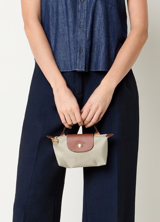 Longchamp Le Pliage handtas met leren details - voorkant 3 grijs
