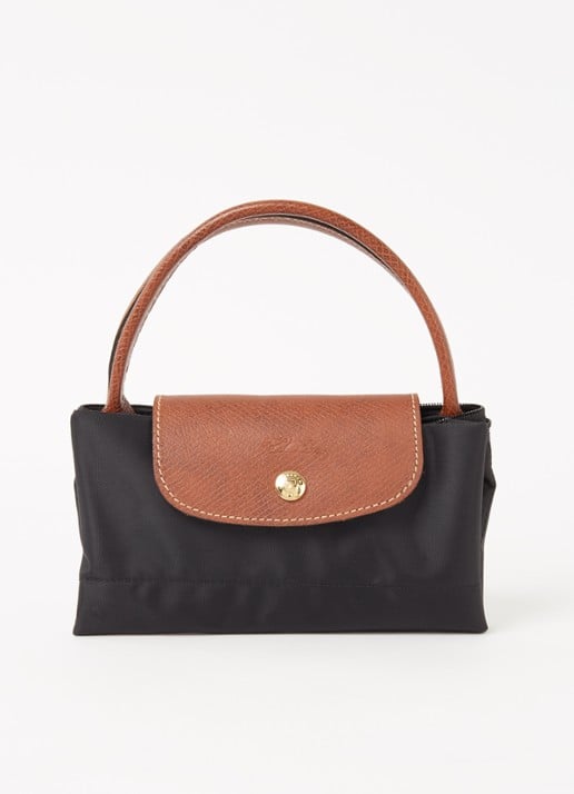 Longchamp Le Pliage handtas S met leren details - detail 6 zwart